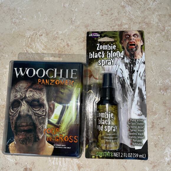 GROSS ZOMBIE FACE UNDEAD GORY GRUESOME PROSTHETIC COSTUME & BLACK BLOOD NEW - Picture 1 of 2